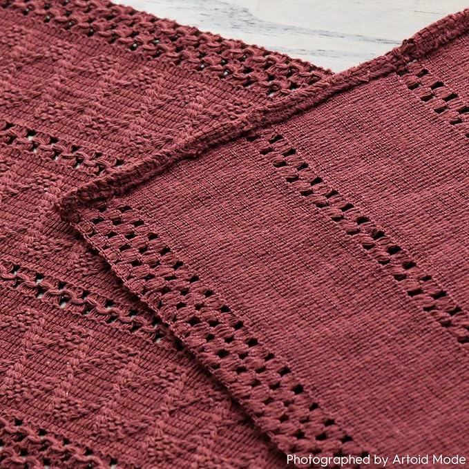 Artoid Mode Red Farmhouse Woven Rustic Hollow Table Runner, Seasonal Holiday - Image 5