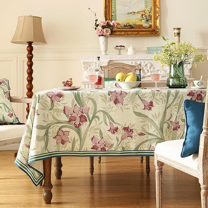 patdrea Designer Green Rectangle Tablecloth, Framhouse Vintage French Violets - Image 2
