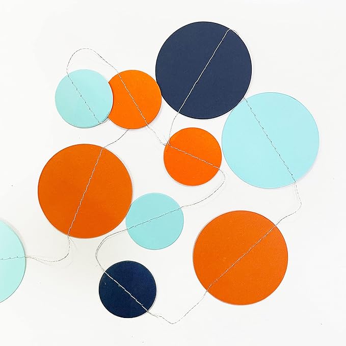 46 Ft Navy Blue Orange and Teal Circle Dots Garland Royal Blue Orange Aqua - Image 4