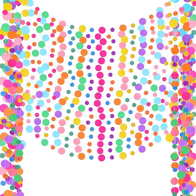 Outus 20 Pieces Colorful Dots Paper Garland Round Glitter Garland Hanging by Outus