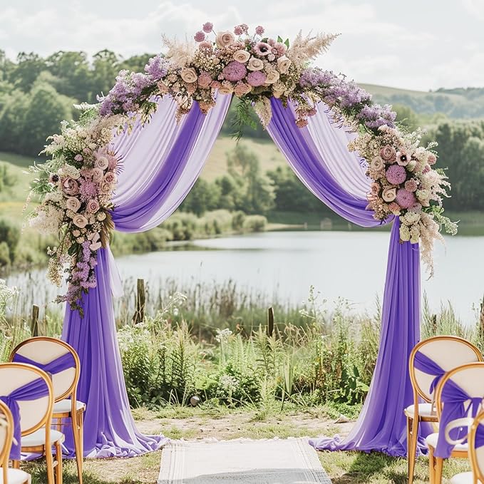 Wokceer Lavender Purple Wedding Arch Draping Fabric Backdrop 3 Panels 28.7" X - Image 7