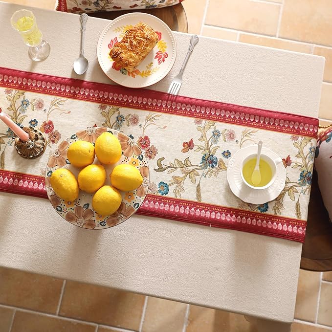 patdrea Designer Farmhouse Linen Table Runner, Rustic Cottage Mauve - Image 4