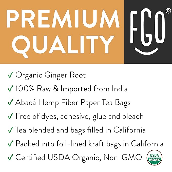 FGO Organic Ginger Tea, Eco-Conscious Tea Bags, Caffeine Free, Packaging May - Image 4