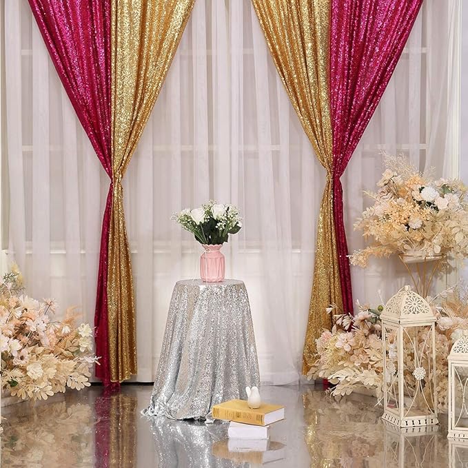 Poise3EHome Gold Sequin Backdrop Curtain, 4 Pieces 3FT x 8FT Sequin Backdrop - Image 3