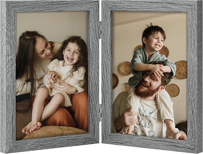 decorUhome Double 5x7 Picture Frame Vertical, Engineered Wood Bifold Photo Frame by decorUhome