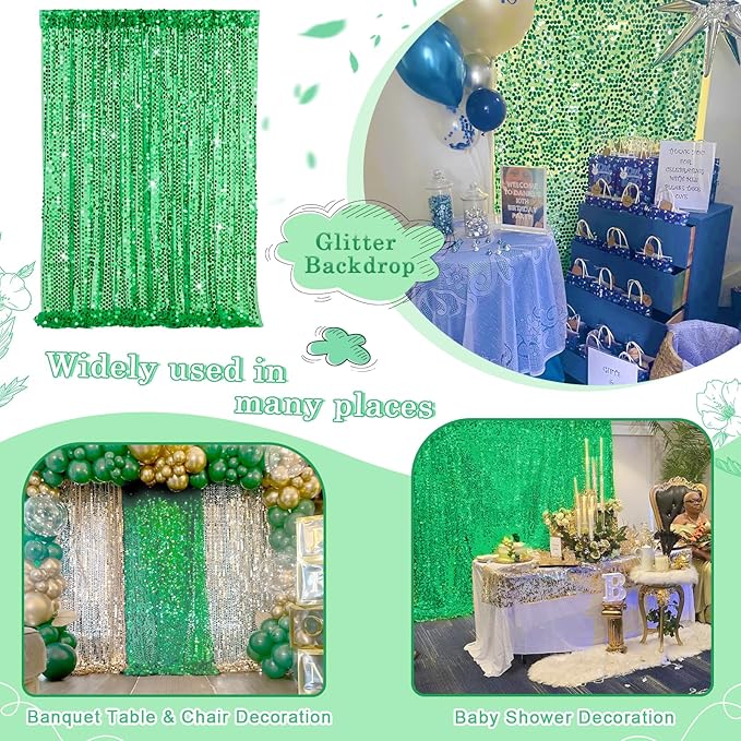 Sequin Curtain Backdrop Green Party Background - Image 6