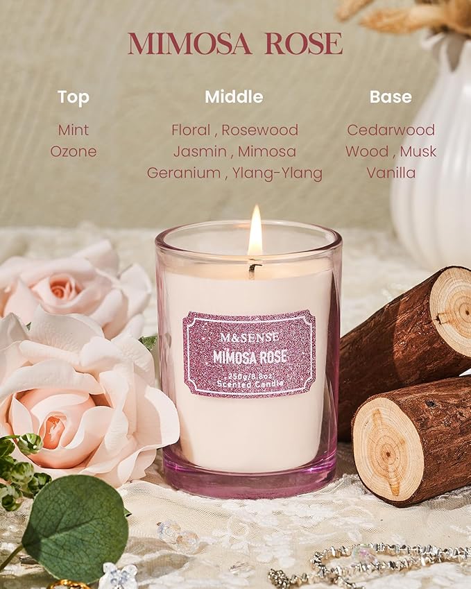 M&SENSE Rose Scented Candles, Classic Size 8.8 oz Glitter Jar Candles, Holiday - Image 2