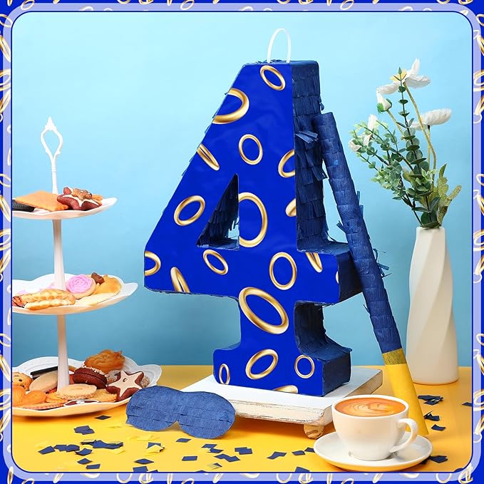 Number 4 Blue and Golden Rings Piñata - Image 3