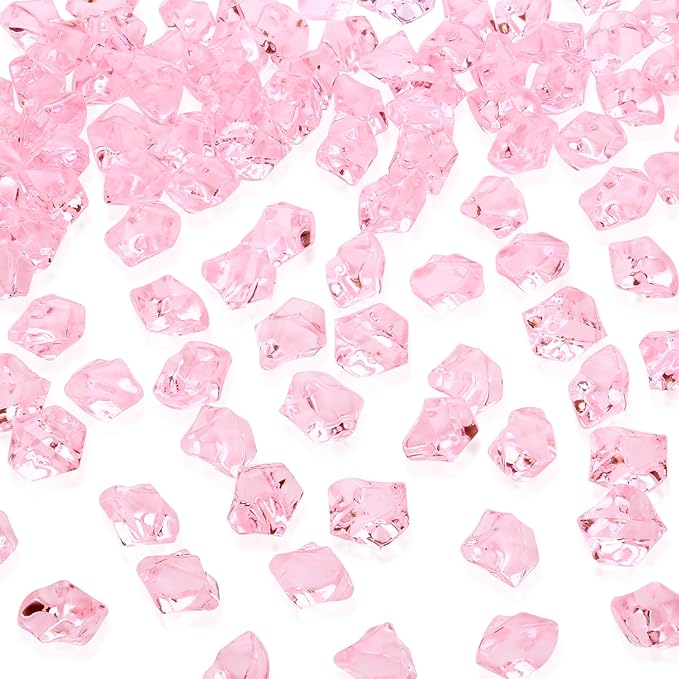 YATOJUZI 500pcs Fake Ice Cubes Pink Acrylic Crushed Rocks Vase Fillers Plastic by YATOJUZI
