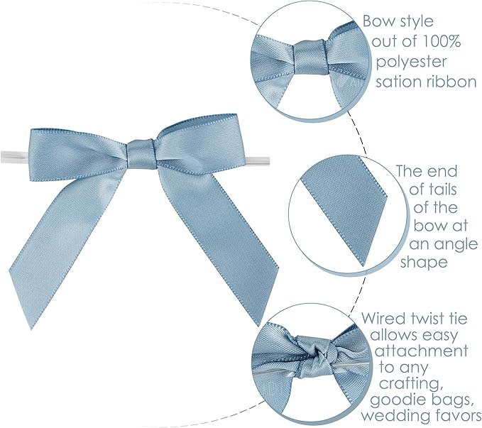 AIMUDI Dusty Blue Bows for Gift Wrapping Premade Satin Bows for Wedding Decor - Image 4
