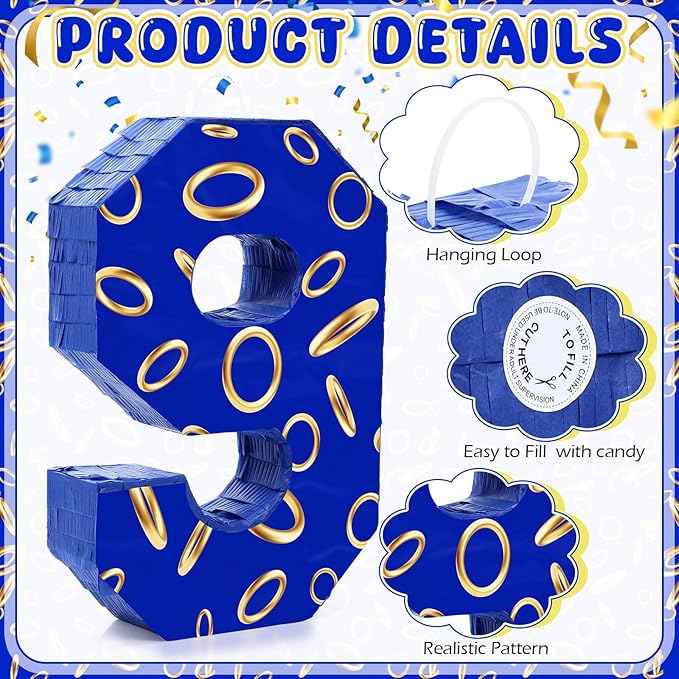 Number 9 Blue and Golden Rings Piñata - Image 3