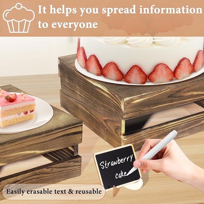 4 Pcs Buffet Risers with Mini Signs, Rustic Wood Cake Stands, Food Risers - Image 7