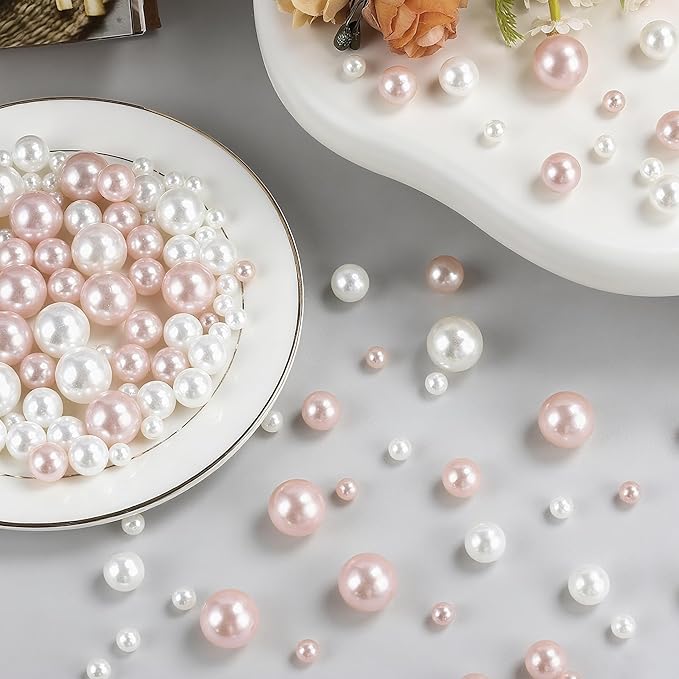 260Pcs White and Pink Glossy Beads - Image 5