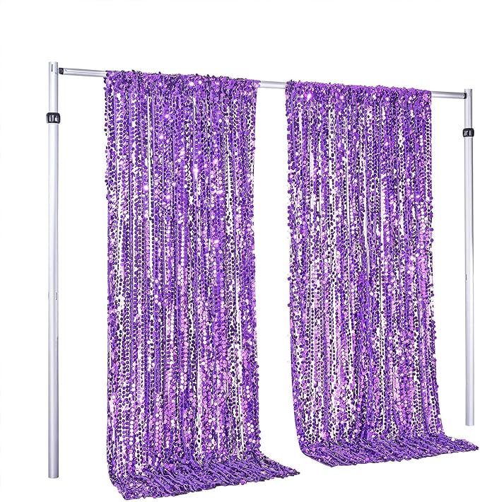 Backdrop Curtains 2 Packs 4x8FT Purple Party Theme Decoration Wedding Sequin - Image 5