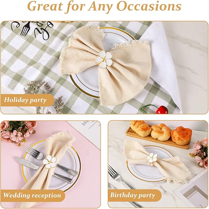 10 Pack White Floral Napkin Rings, 1.6x1.65 inch Elegant Metal Holders Ornament - Image 5