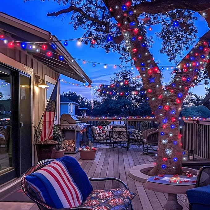 JMEXSUSS 600 LED Red White and Blue Lights Outdoor Plug in, 4th of July - Image 4