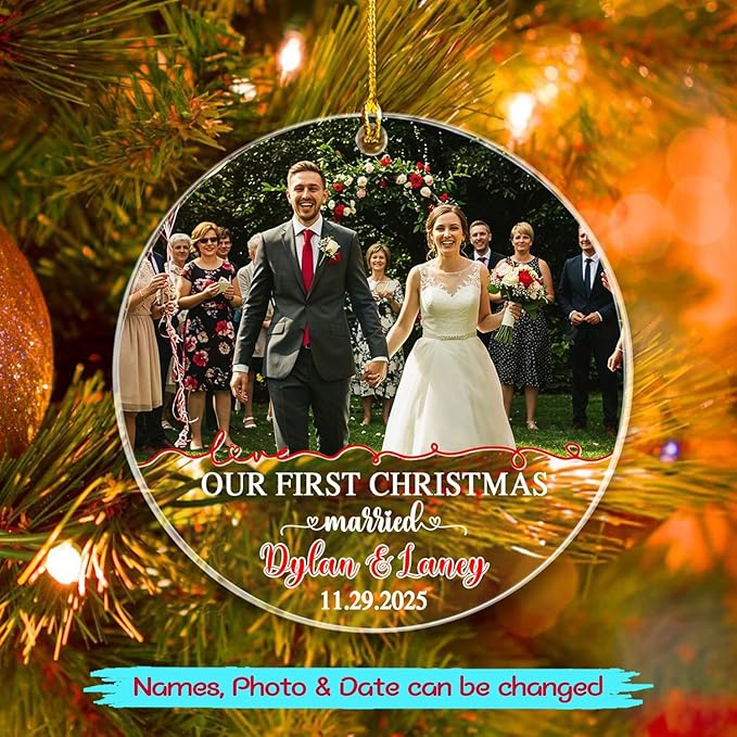 Customized Our First Christmas Married Ornament, Personalized Date/Names & - Image 2