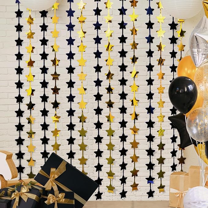 LOLStar Black and Gold Star Birthday Party Decorations 2Pack 3.3X6.6 ft Golden by LOLSTAR