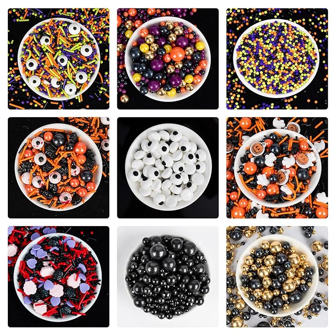Halloween Edible Pearl Sprinkles, Nonpareils Purple Black Green and Orange Mix - Image 7
