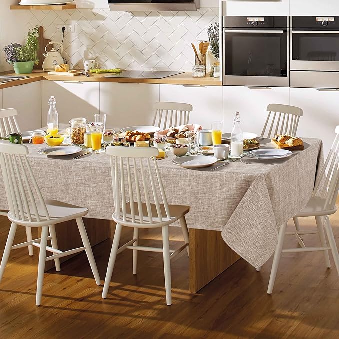 Fitable Linen Textured Tablecloth Washable Fabric Rectangle Table Cloth - Image 2