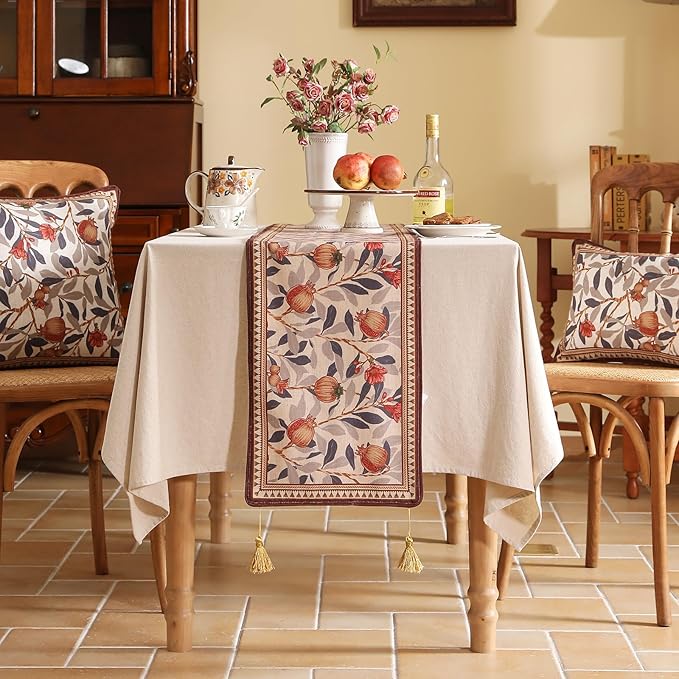 patdrea Designer Vintage SaddleBrown Extra Long Linen Table Runner 118 Inch Long - Image 2
