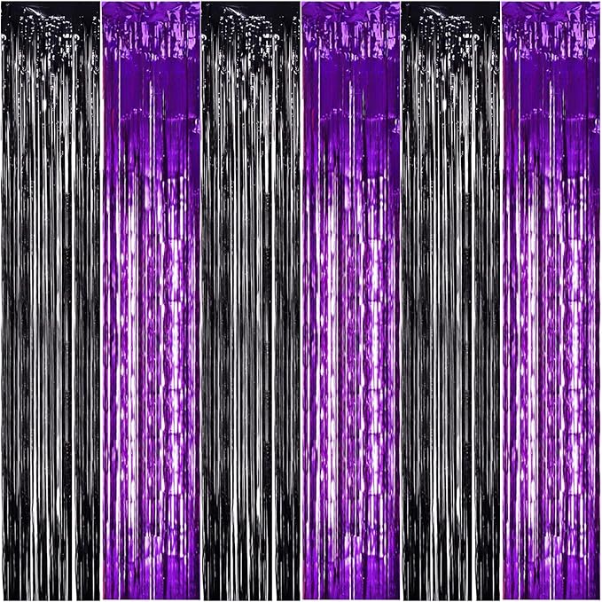 TONIFUL 2Pcs Black Purple Door Streamers, Photo Booth Backdrop Metallic - Image 7