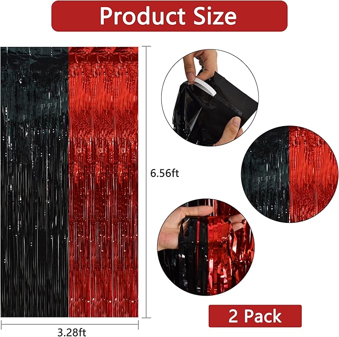 BEISHIDA 2Pcs Red Black Door Streamer Casino Backdrop Foil Fringe Tinsel Casino - Image 2