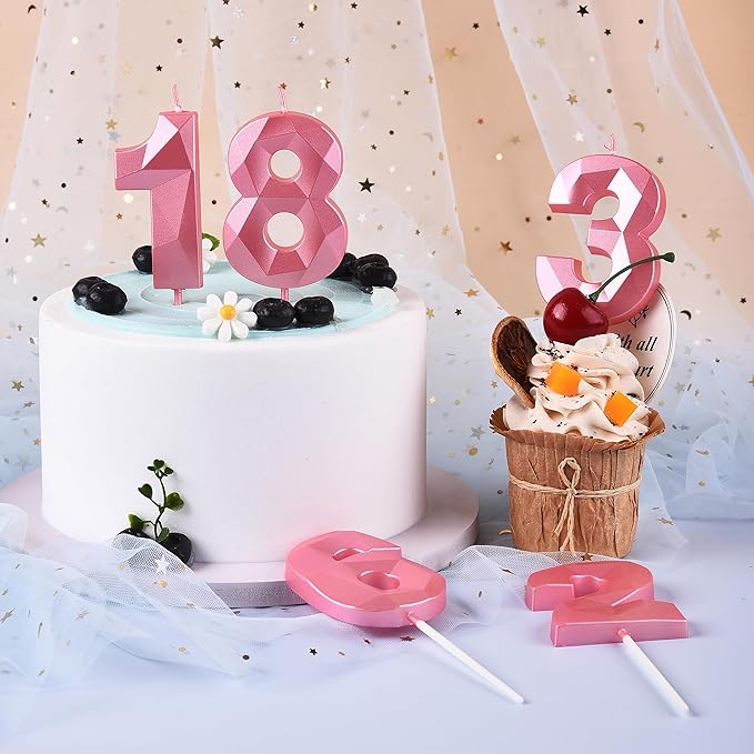 PHD CAKE 2.76 Inch Crystal Pink 3 Number Birthday Candles, Cake Number Candles - Image 4