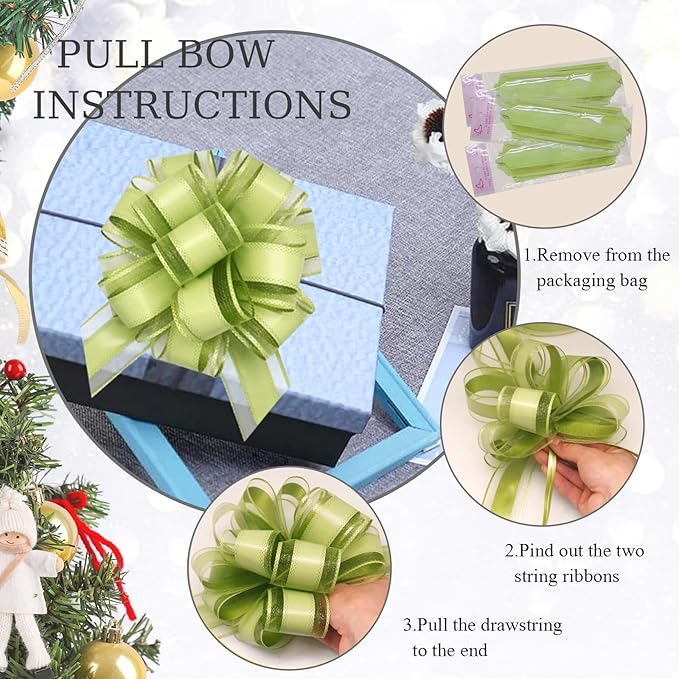 6 Count Large Pull Bows, 6 inches, Valentine's Day, Bean Green - Image 2