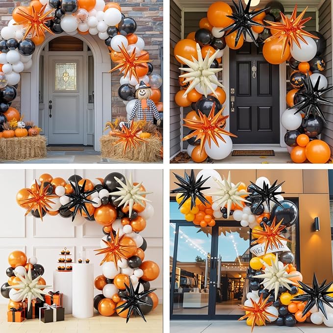 Black White Orange Star Balloons - Image 7