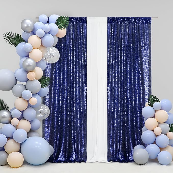 Eternal Beauty Navy Blue Sequin Backdrop Curtains, Shimmer Back Drop - Image 6