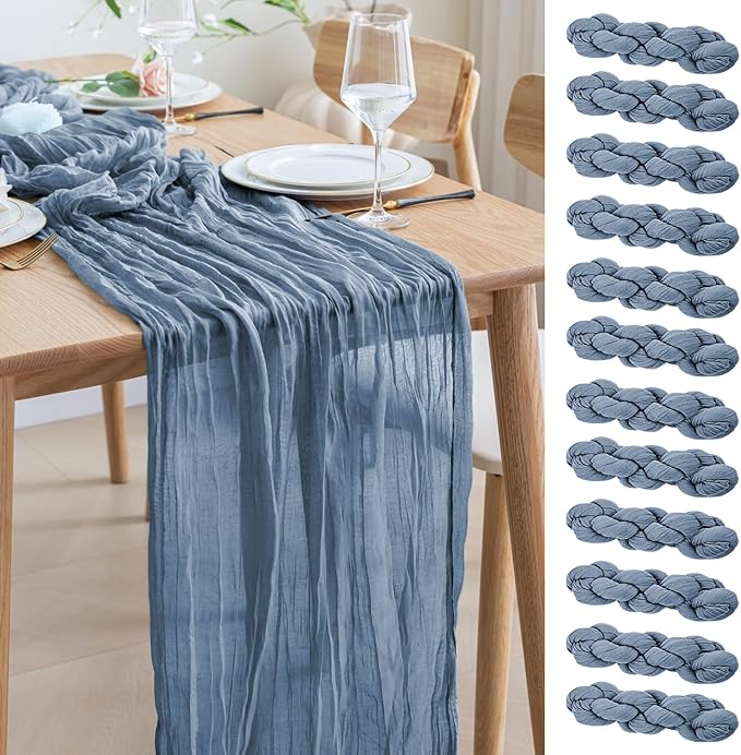 Asee'm 12pcs Cheesecloth Table Runner 120 Inches Long Dusty Blue Boho Gauze by Aseem