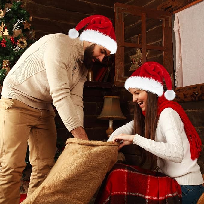 Santa Hat for Adults Christmas Hat Red Velvet Double-Layer Thickening Unisex - Image 4