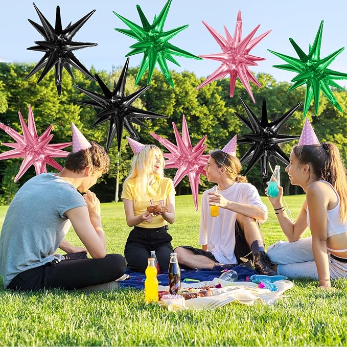 Pink Green Black Star Balloons - Image 6