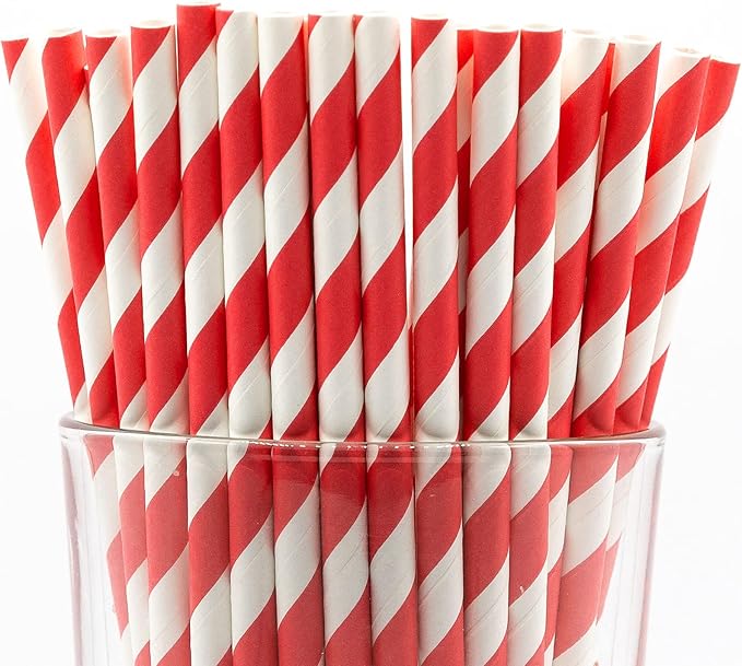 Pack of 900 Red Swirls Biodegradable 4-Ply Paper Drinking Straws by Stephanie+Imports