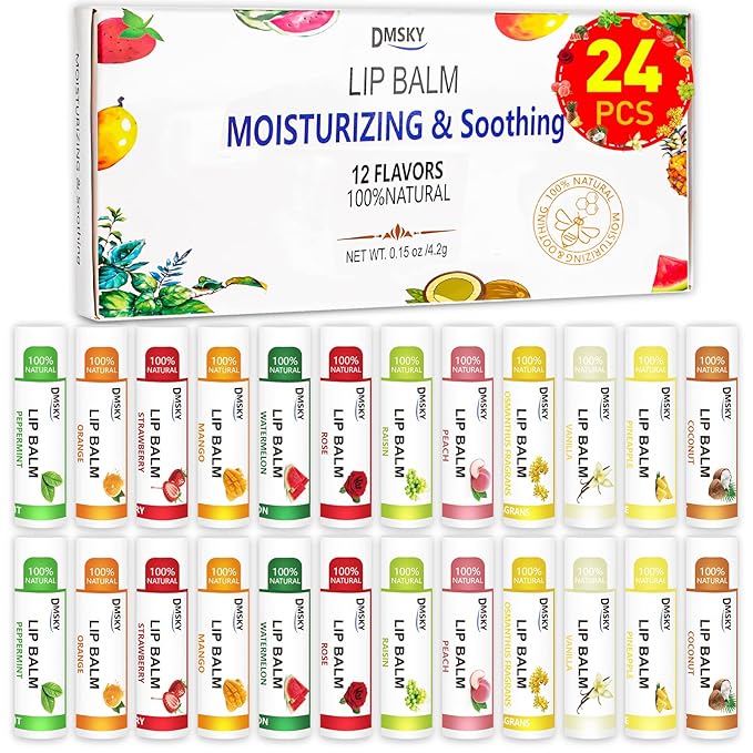 DMSKY 24 Pack Lip Balm, Natural Lip Balm Bulk by DMSKY