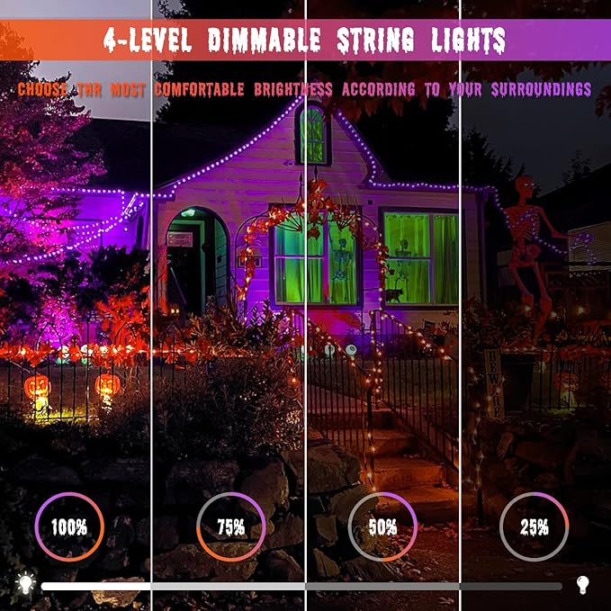 JMEXSUSS Orange and Purple Solar Halloween Lights, 2 Pack 100 Led Color - Image 5