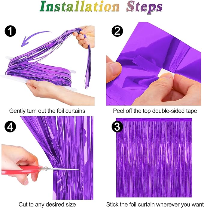 2 Pack Backdrop Curtains, 3.28 FT x 7.05 FT Purple Tinsel Backdrop, Metallic - Image 3