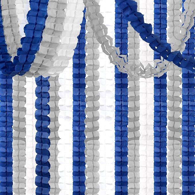 Navy-Blue White-Silver Party-Decorations Streamers Garland by OURUOLA