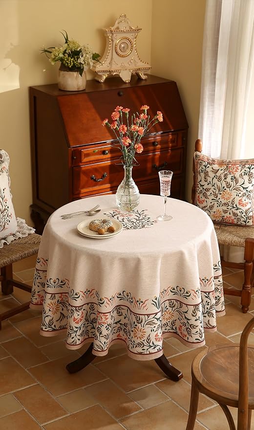 ISAENNE Floral Tablecloth for Round Tables, Linen Table Cloth - Image 8