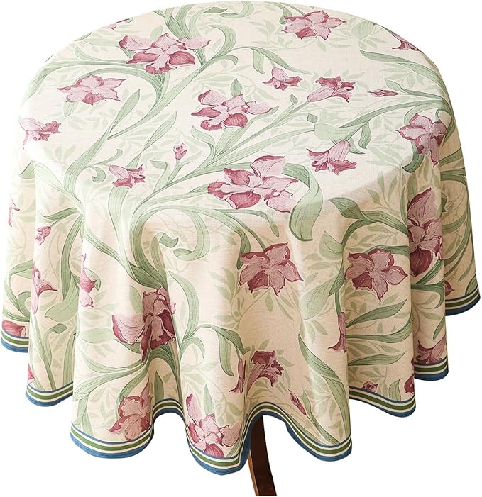 patdrea Designer Linen Small Green Roun Tablecloth, Violets Pattern Vintage by Welcometopatdrea