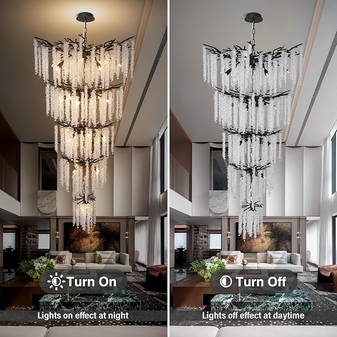 118'' Black Branch High Ceiling Chandelier, 28-Light Modern Long Tree - Image 2