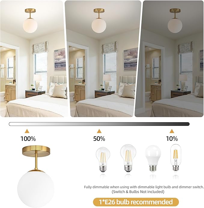 Gold Globe Semi Flush Mount Ceiling Light, Mid Century Modern Light Fixture - Image 7
