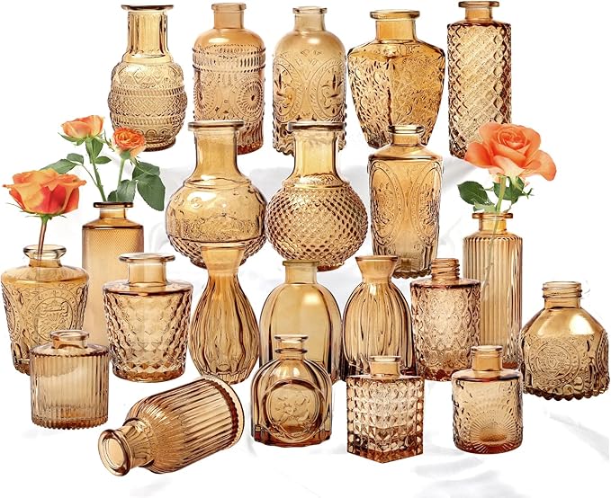Set of 22 Amber Glass Mini Bud Vase by KAMJUNTAR