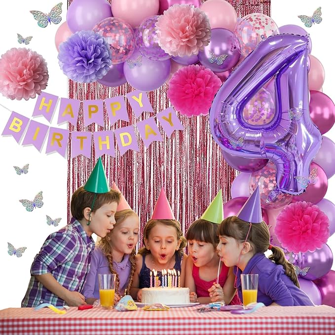 Pink Purple 4th Birthday Party Decorations - Image 6