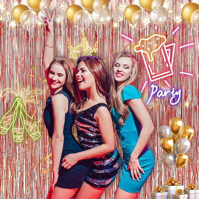2 Pack 3.2 ft x 9.8 ft Rose Gold Tinsel Curtain Party Backdrop Decorations - Image 4