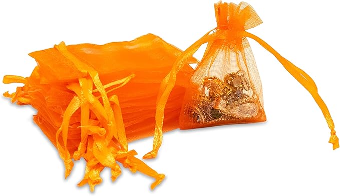 TheDisplayGuys 100-Pack XS 2 x 2 3/4" Orange Sheer Organza Gift Bags by TheDisplayGuys