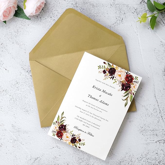 PONATIA 50 PACK A7 Envelopes, 5.25 x 7.5'' Dark Gold Shiny Envelopes - Image 2