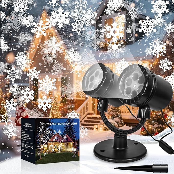 Snowflake Projector Christmas Lights Outdoor, Timer Double Head Projector by Forlivese