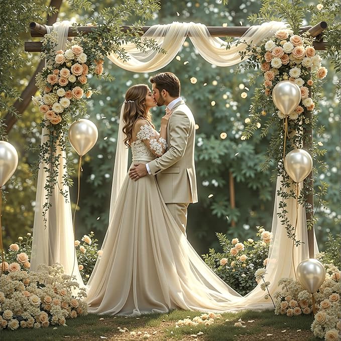 Wedding Arch Draping Fabric 1 Panel 18Ft Nude Sheer Chiffon Curtain Drapes 6 - Image 5